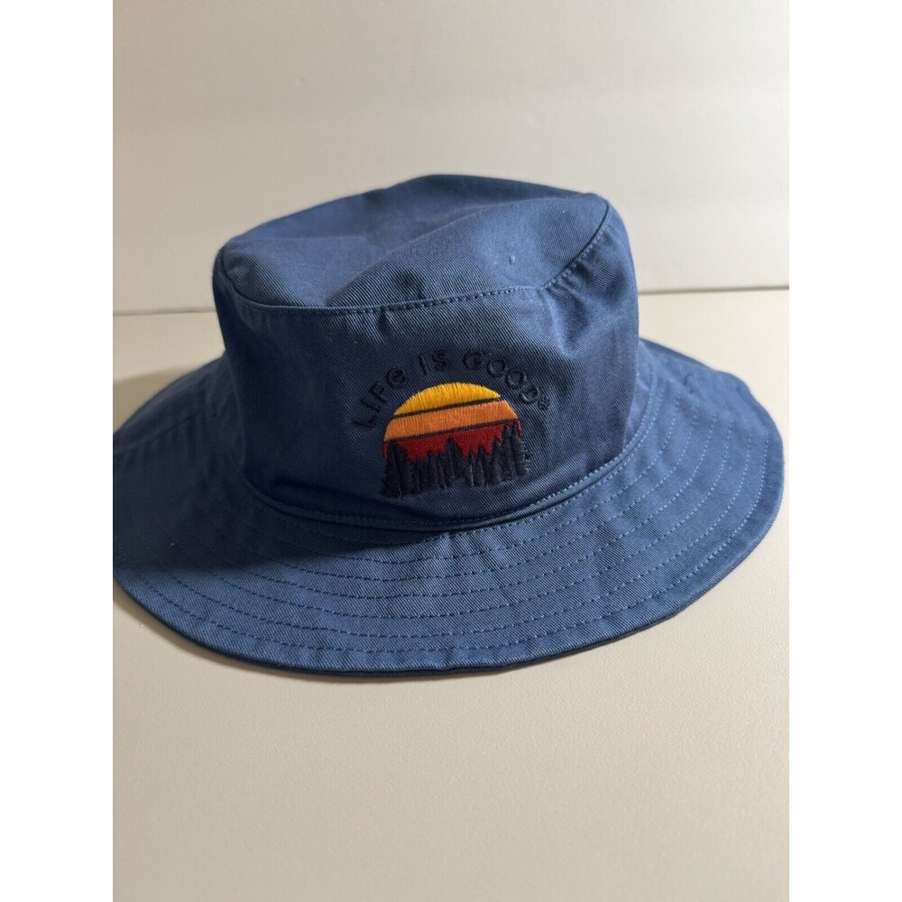 Life is Good Bucket Hat Blue sunset Unisex Floppy Beach Mountains Sunset